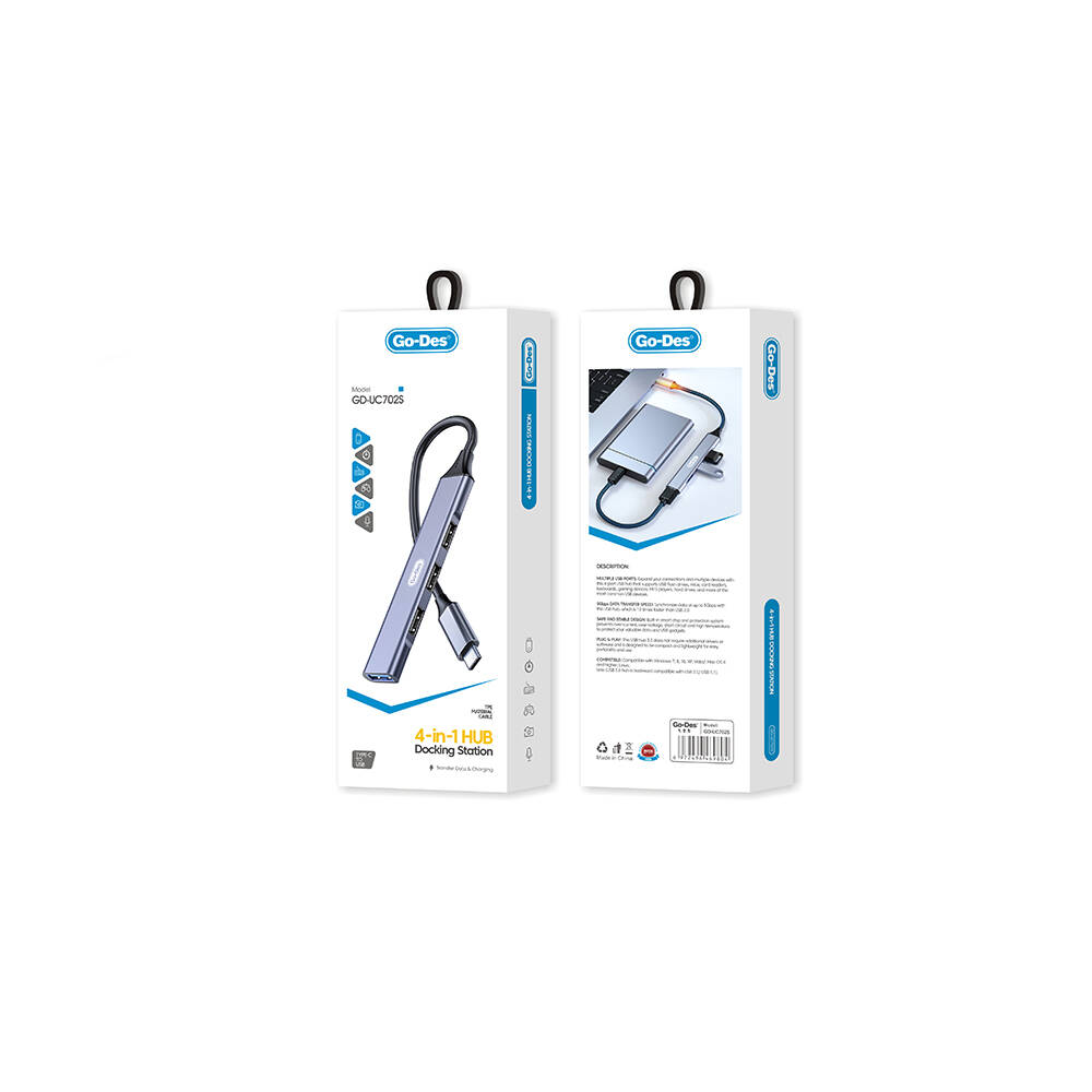 Go Des GD-UC702S USB3.0 + USB2.0 + USB1.1 + 5Gbps Type-C Bağlantılı 4in1 Hub - 2