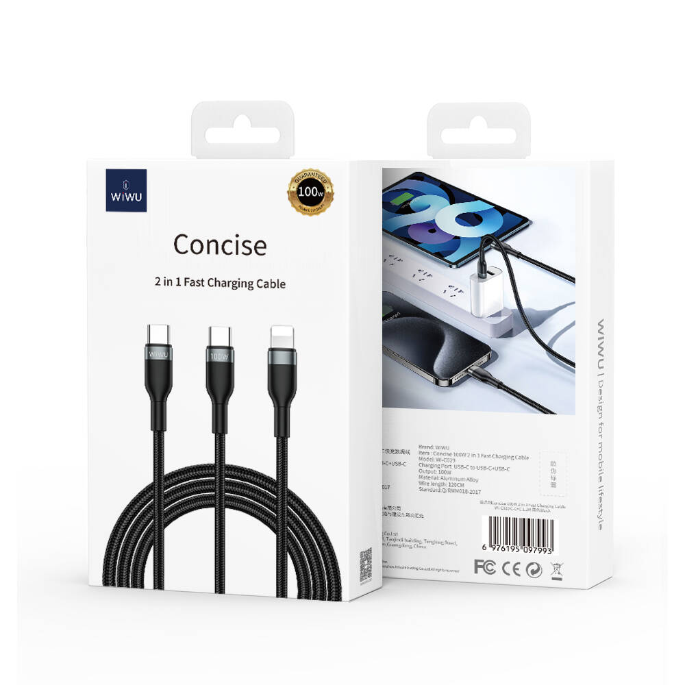 Wiwu Wi-C029 Concise Serisi 2in1 Type-C to Lightning PD Data ve Şarj Kablosu 100W 1.2M - 2