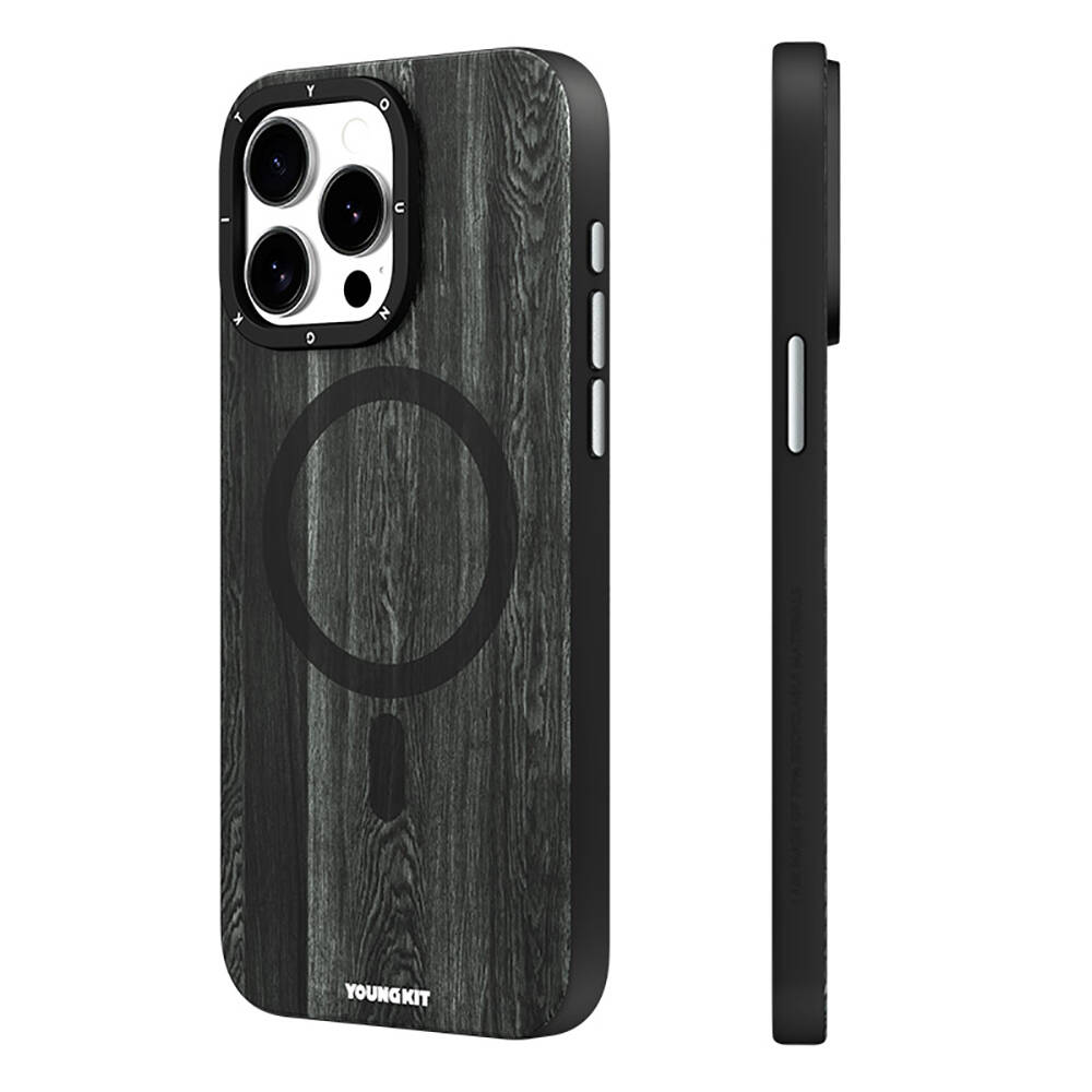Apple iPhone 14 Pro Uyumlu Kılıf Magsafe Şarj Özellikli Sararmaya Dayanıklı Youngkit Wood Forest Serisi Kapak - 4