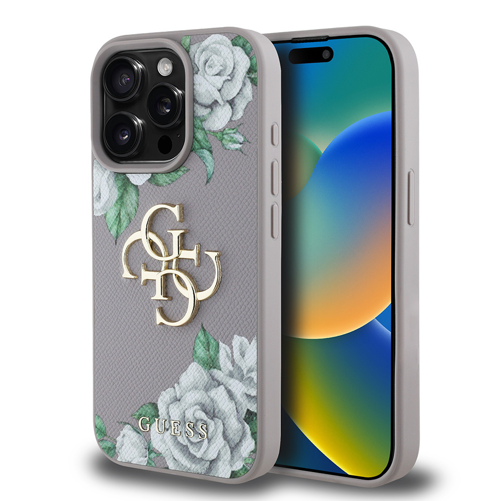 Apple iPhone 15 Pro Max Uyumlu Kılıf Guess Orjinal Lisanslı Gül Baskılı Büyük Metal Logo Dizaynlı Kapak - 1