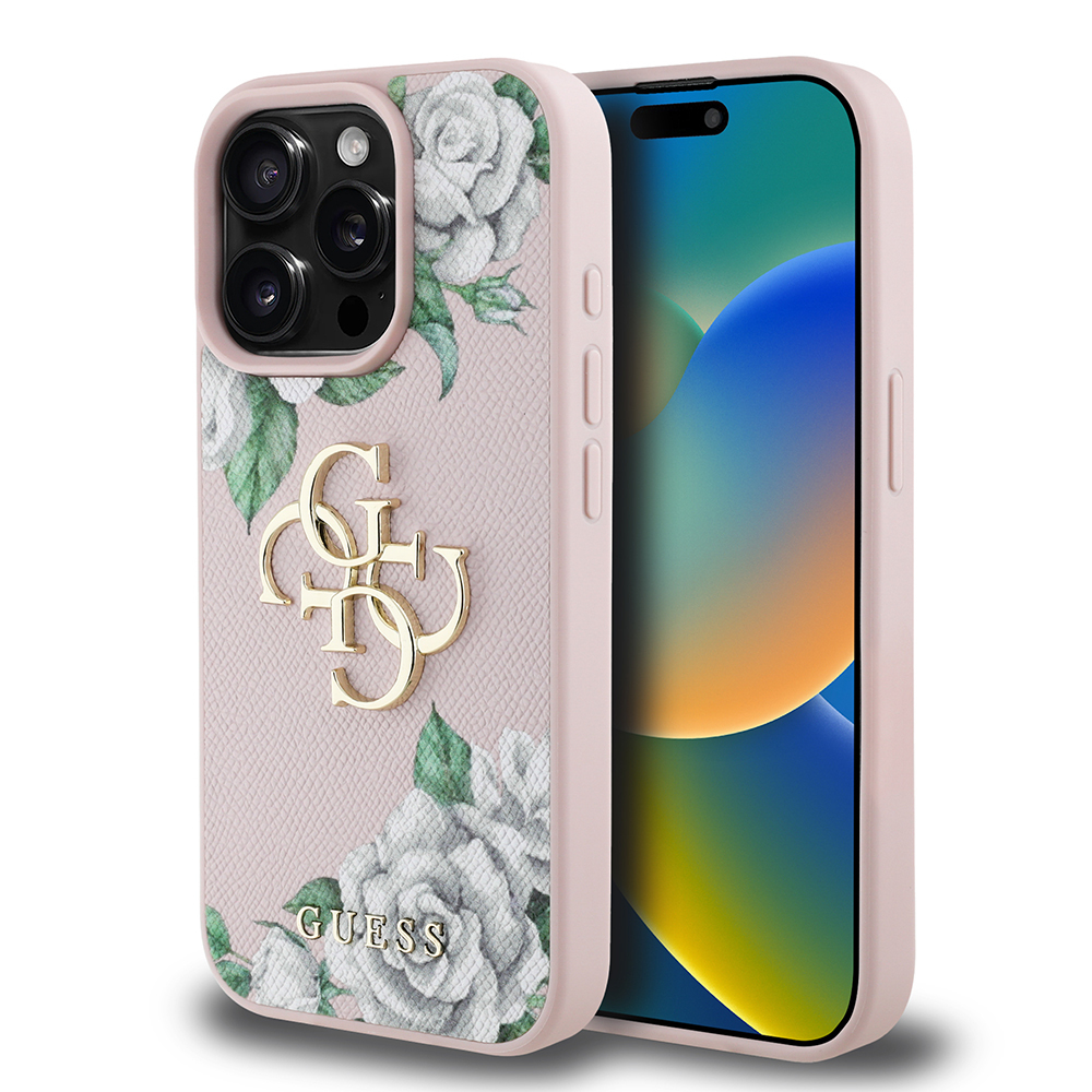 Apple iPhone 15 Pro Max Uyumlu Kılıf Guess Orjinal Lisanslı Gül Baskılı Büyük Metal Logo Dizaynlı Kapak - 8
