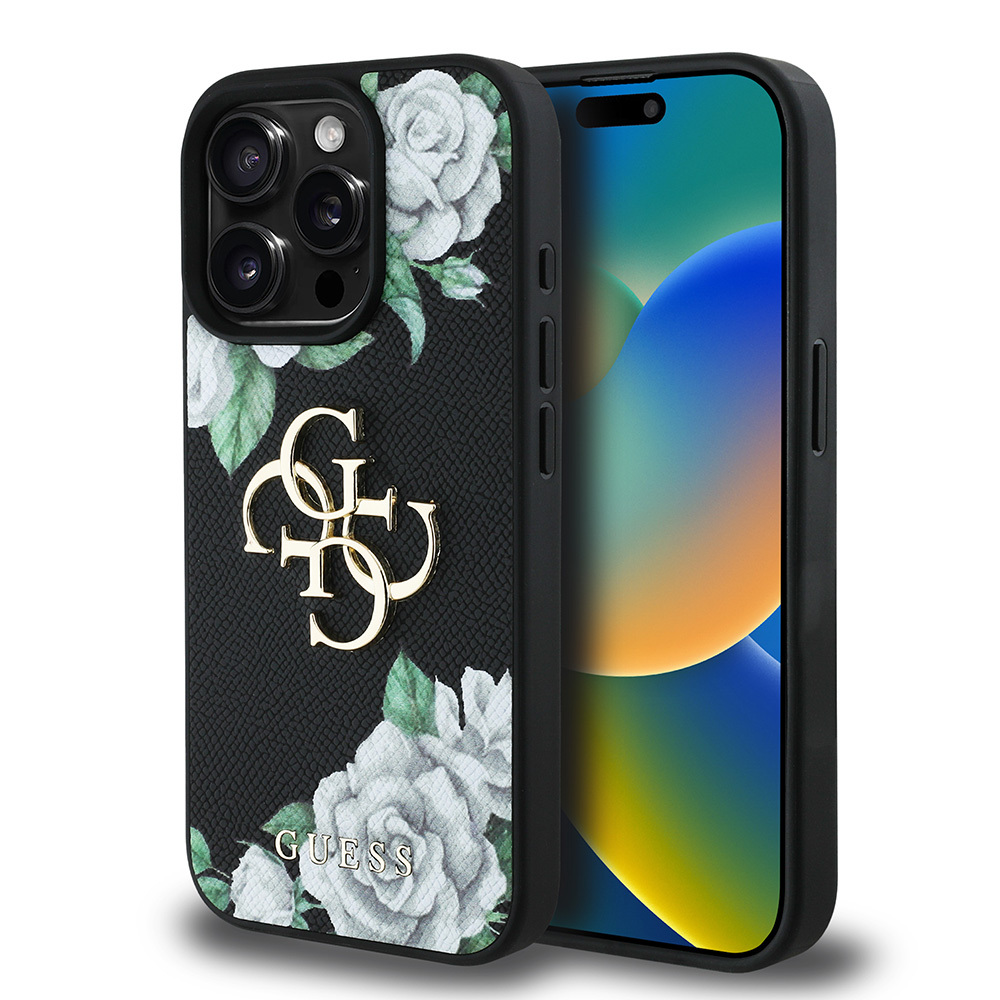 Apple iPhone 15 Pro Max Uyumlu Kılıf Guess Orjinal Lisanslı Gül Baskılı Büyük Metal Logo Dizaynlı Kapak - 15