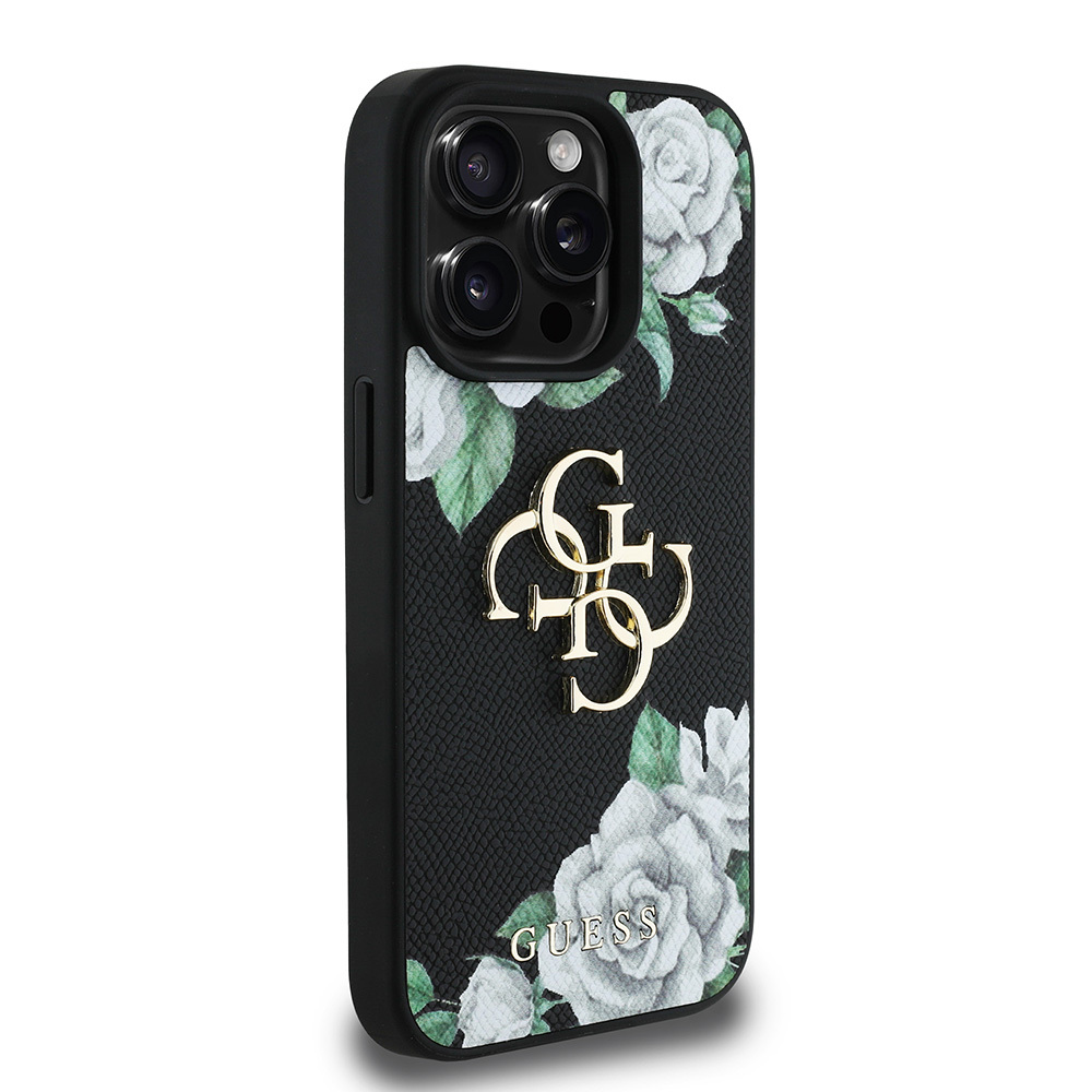 Apple iPhone 15 Pro Max Uyumlu Kılıf Guess Orjinal Lisanslı Gül Baskılı Büyük Metal Logo Dizaynlı Kapak - 17