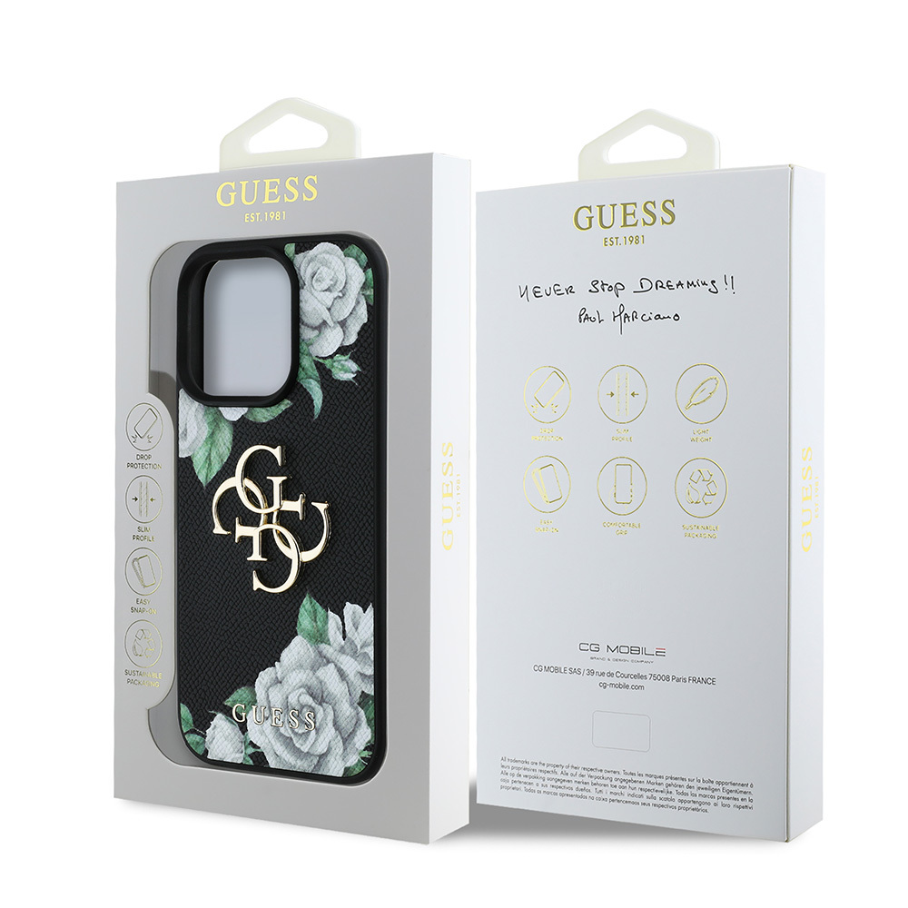 Apple iPhone 15 Pro Max Uyumlu Kılıf Guess Orjinal Lisanslı Gül Baskılı Büyük Metal Logo Dizaynlı Kapak - 21