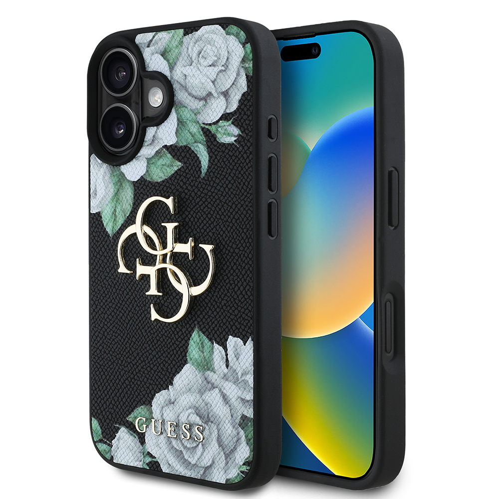 Apple iPhone 16 Uyumlu Kılıf Guess Orjinal Lisanslı Gül Baskılı Büyük Metal Logo Dizaynlı Kapak - 1