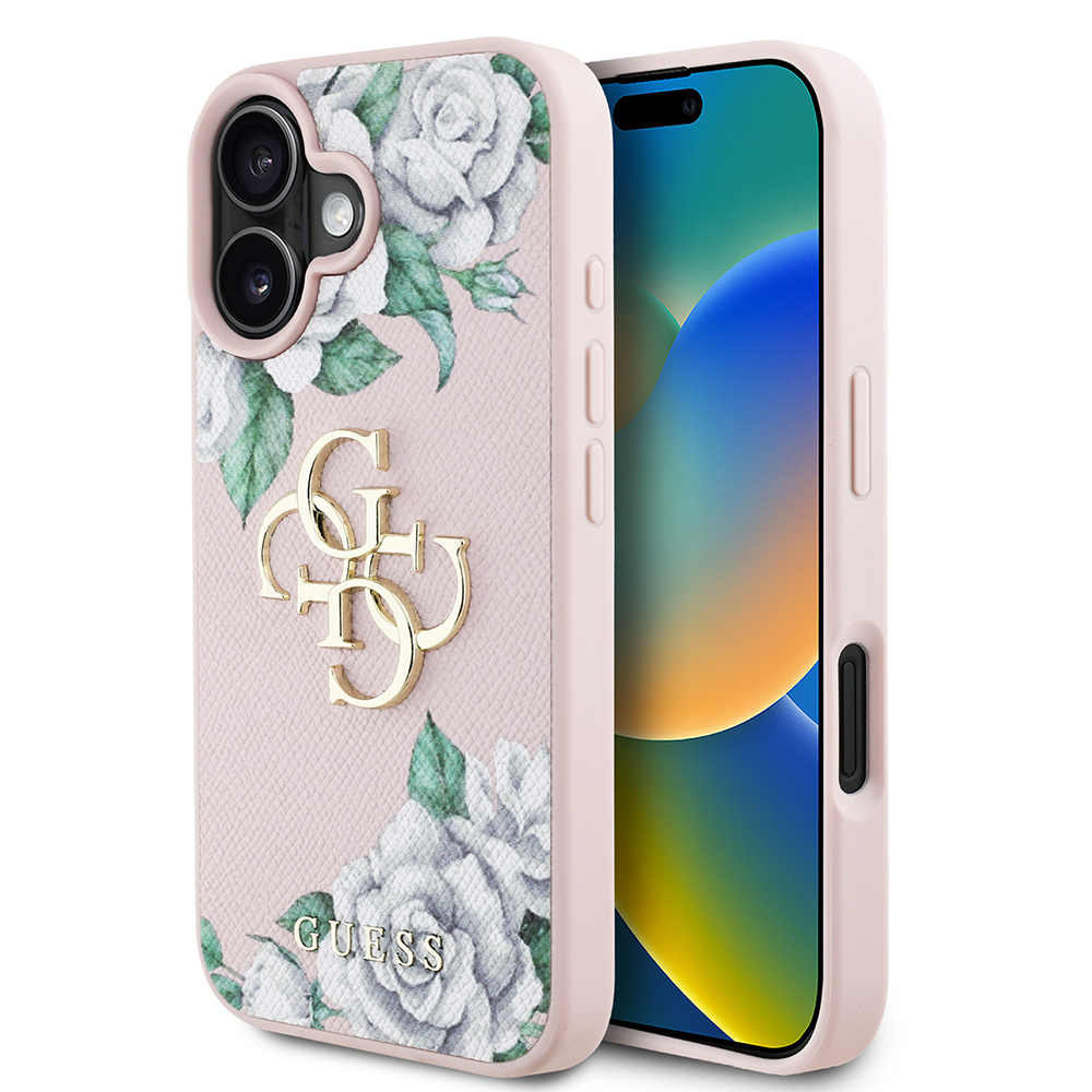 Apple iPhone 16 Uyumlu Kılıf Guess Orjinal Lisanslı Gül Baskılı Büyük Metal Logo Dizaynlı Kapak - 8