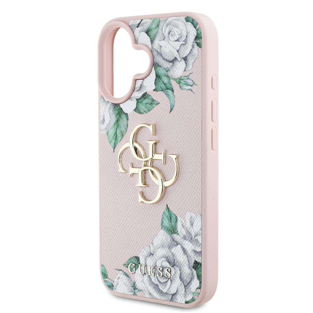 Apple iPhone 16 Uyumlu Kılıf Guess Orjinal Lisanslı Gül Baskılı Büyük Metal Logo Dizaynlı Kapak - 12