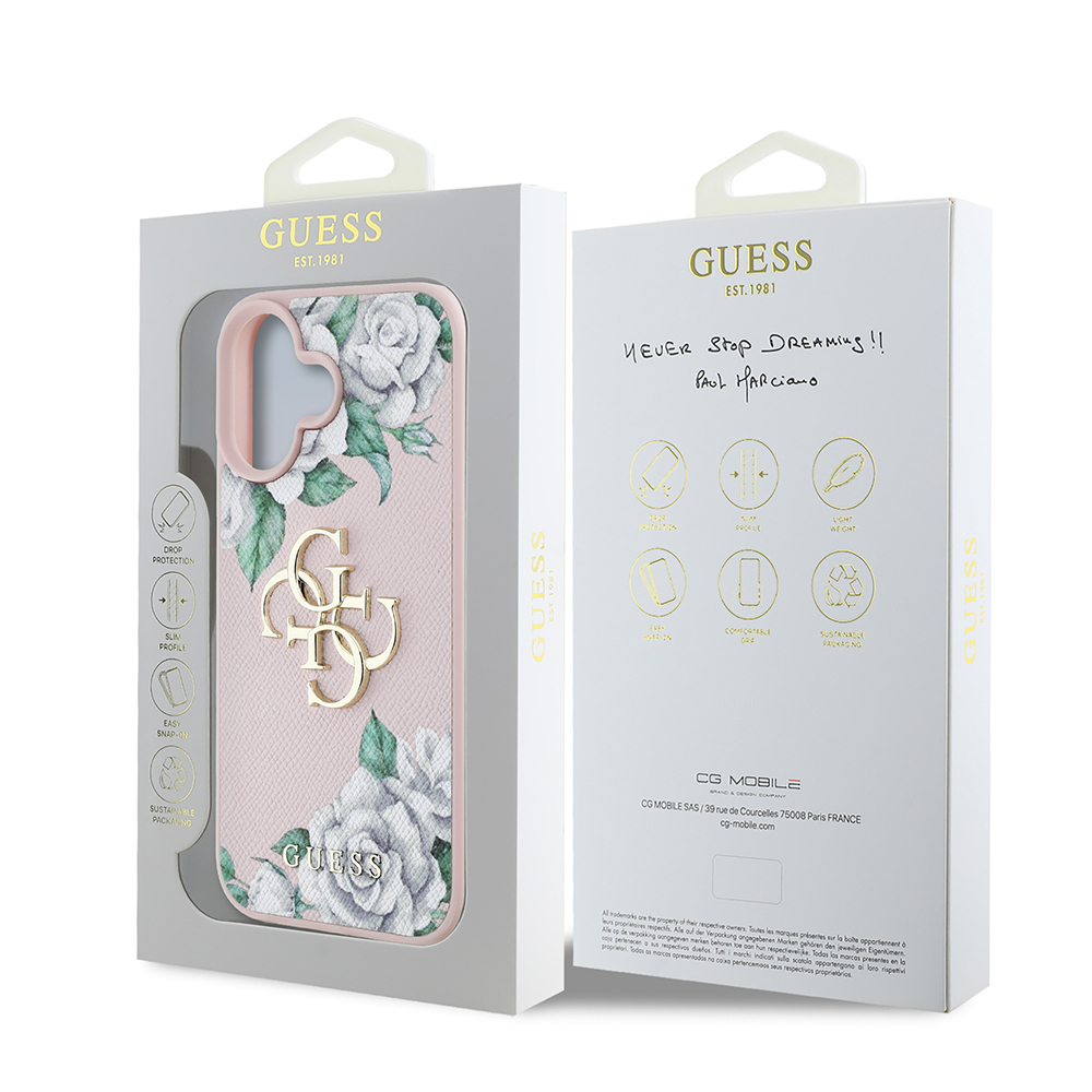 Apple iPhone 16 Uyumlu Kılıf Guess Orjinal Lisanslı Gül Baskılı Büyük Metal Logo Dizaynlı Kapak - 14
