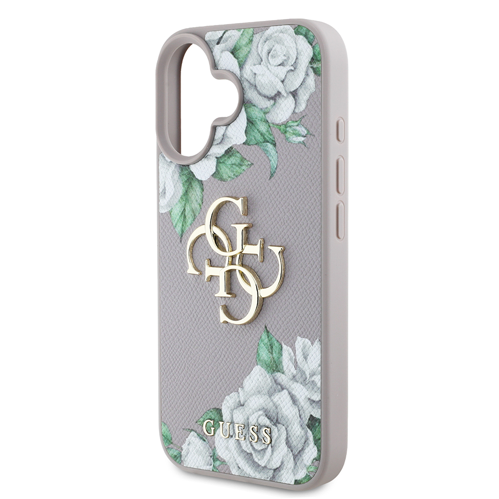 Apple iPhone 16 Uyumlu Kılıf Guess Orjinal Lisanslı Gül Baskılı Büyük Metal Logo Dizaynlı Kapak - 19