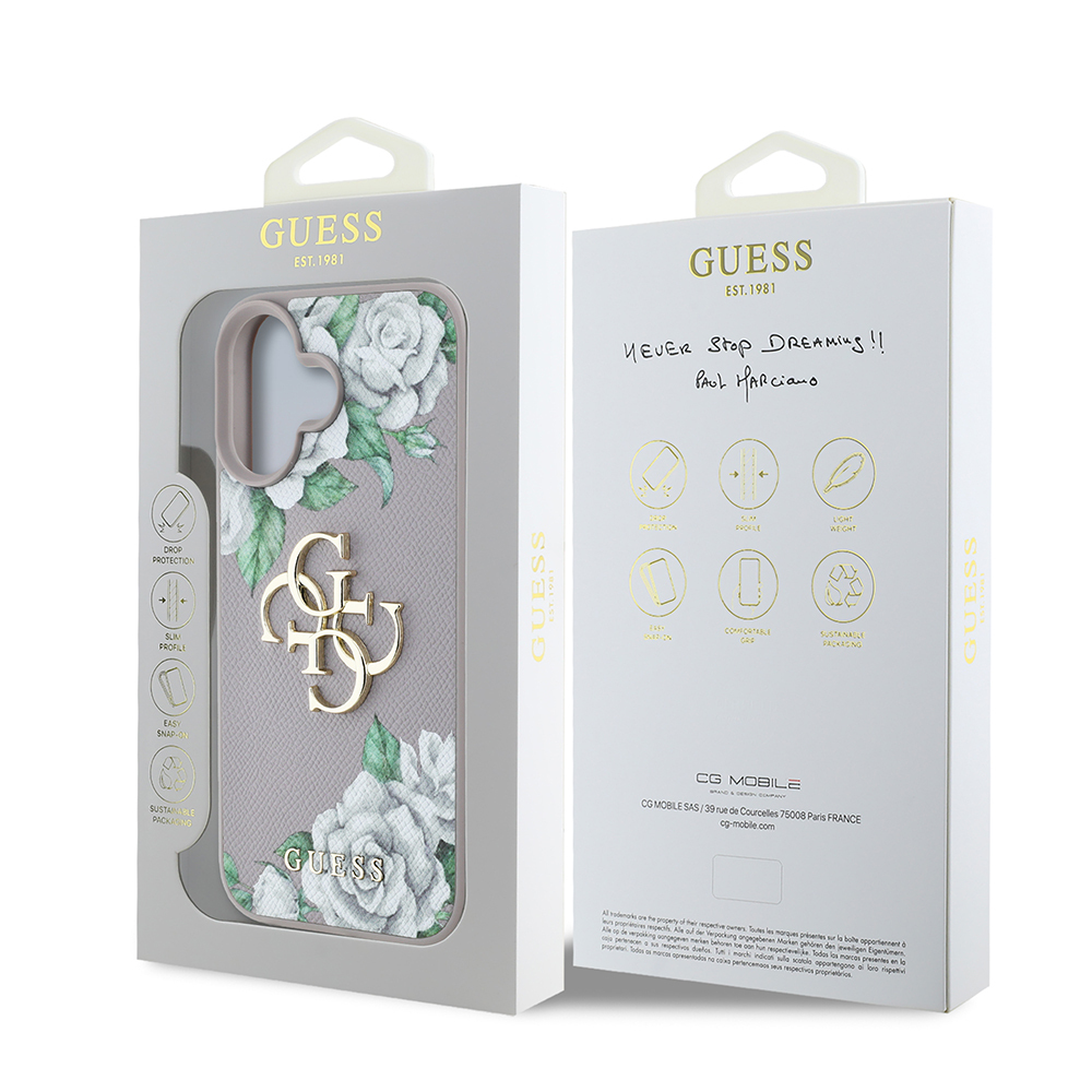 Apple iPhone 16 Uyumlu Kılıf Guess Orjinal Lisanslı Gül Baskılı Büyük Metal Logo Dizaynlı Kapak - 21