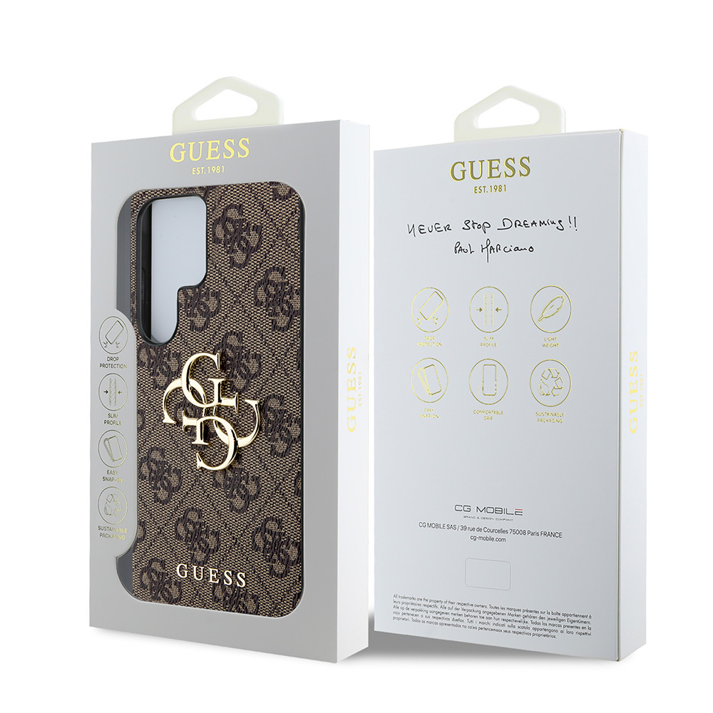 Samsung Galaxy S25 Ultra Uyumlu Kılıf Guess Orjinal Lisanslı PU Deri 4G Desenli Metal Büyük 4G ve Yazı Logolu Kapak - 14