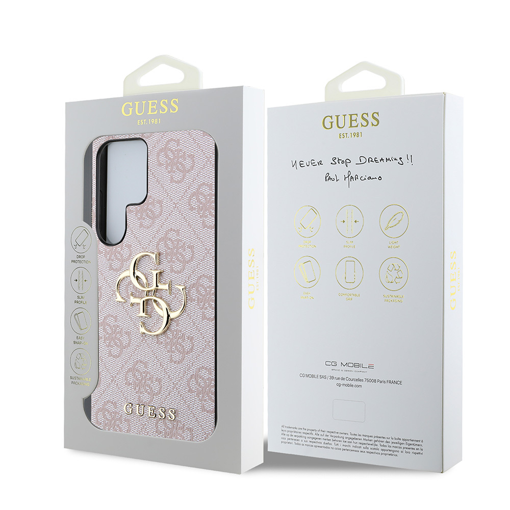 Samsung Galaxy S25 Ultra Uyumlu Kılıf Guess Orjinal Lisanslı PU Deri 4G Desenli Metal Büyük 4G ve Yazı Logolu Kapak - 21