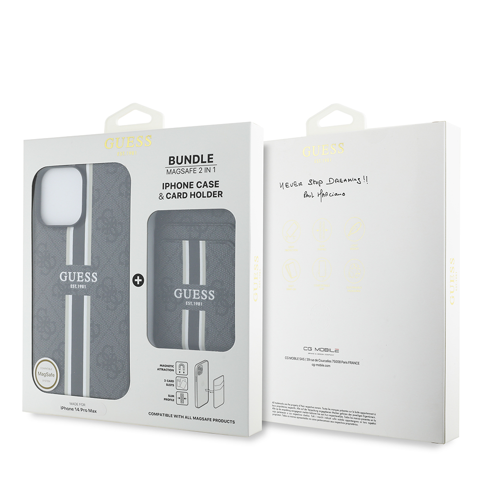 Apple iPhone 14 Pro Max Uyumlu Kılıf Guess Orjinal Lisanslı Magsafe Şarj Özellikli 4G Desenli Çizgili Kartlıklı Kapak - 10