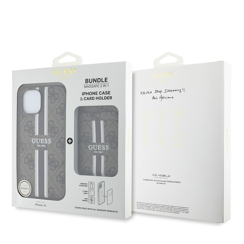 Apple iPhone 15 Uyumlu Kılıf Guess Orjinal Lisanslı Magsafe Şarj Özellikli 4G Desenli Çizgili Kartlıklı Kapak - 5
