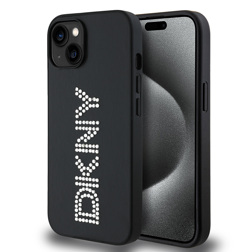 Apple iPhone 14 Uyumlu Kılıf DKNY Orjinal Lisanslı Taşlı DKNY Yazılı Metalik Rhinestones PU Deri Kapak - 1