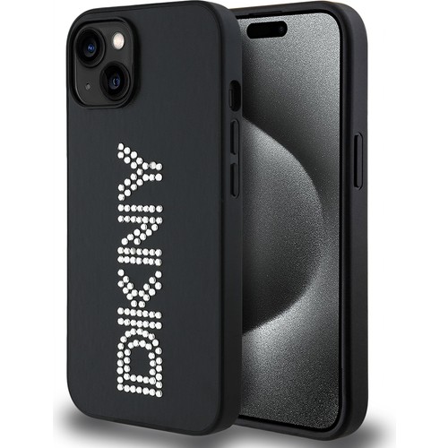 Apple iPhone 14 Uyumlu Kılıf DKNY Orjinal Lisanslı Taşlı DKNY Yazılı Metalik Rhinestones PU Deri Kapak