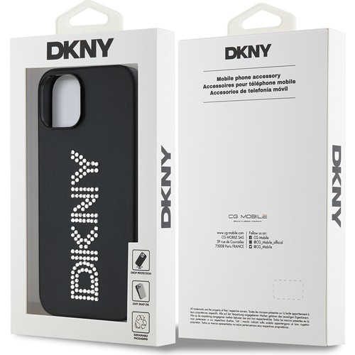 Apple iPhone 14 Uyumlu Kılıf DKNY Orjinal Lisanslı Taşlı DKNY Yazılı Metalik Rhinestones PU Deri Kapak