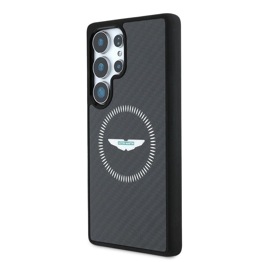 Samsung Galaxy S25 Ultra Uyumlu Kılıf Aston Martin Orjinal Lisanslı Magsafe Şarj Özellikli Radyal Halka ve Karbon Fiber Tasarımlı Kapak - 1