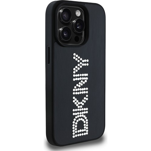 Apple iPhone 15 Pro Max Uyumlu Kılıf DKNY Orjinal Lisanslı Taşlı DKNY Yazılı Metalik Rhinestones PU Deri Kapak