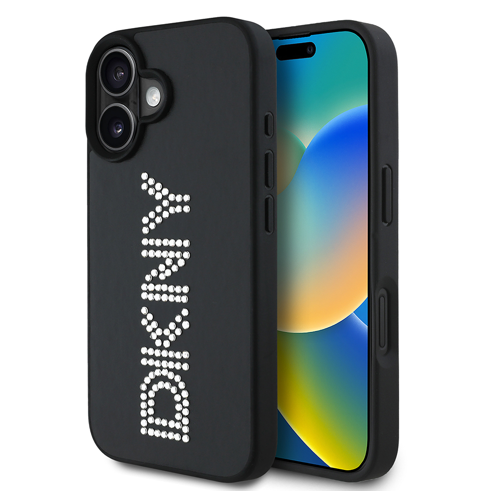Apple iPhone 16 Uyumlu Kılıf DKNY Orjinal Lisanslı Taşlı DKNY Yazılı Metalik Rhinestones PU Deri Kapak - 8