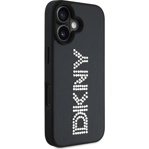 Apple iPhone 16 Uyumlu Kılıf DKNY Orjinal Lisanslı Taşlı DKNY Yazılı Metalik Rhinestones PU Deri Kapak