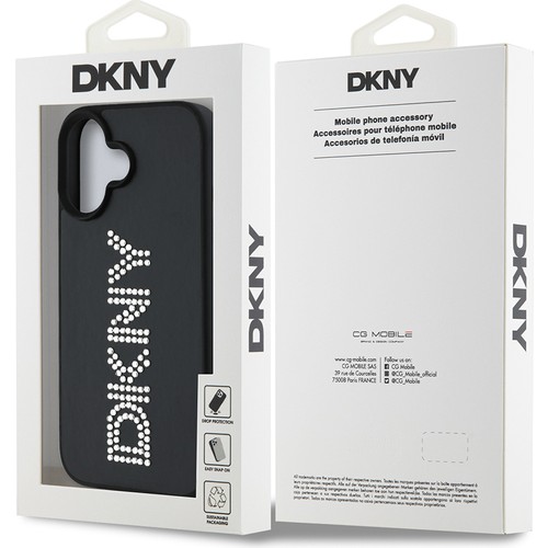 Apple iPhone 16 Uyumlu Kılıf DKNY Orjinal Lisanslı Taşlı DKNY Yazılı Metalik Rhinestones PU Deri Kapak
