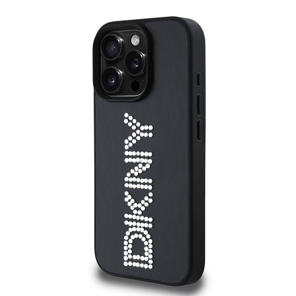 Apple iPhone 16 Pro Uyumlu Kılıf DKNY Orjinal Lisanslı Taşlı DKNY Yazılı Metalik Rhinestones PU Deri Kapak - 2