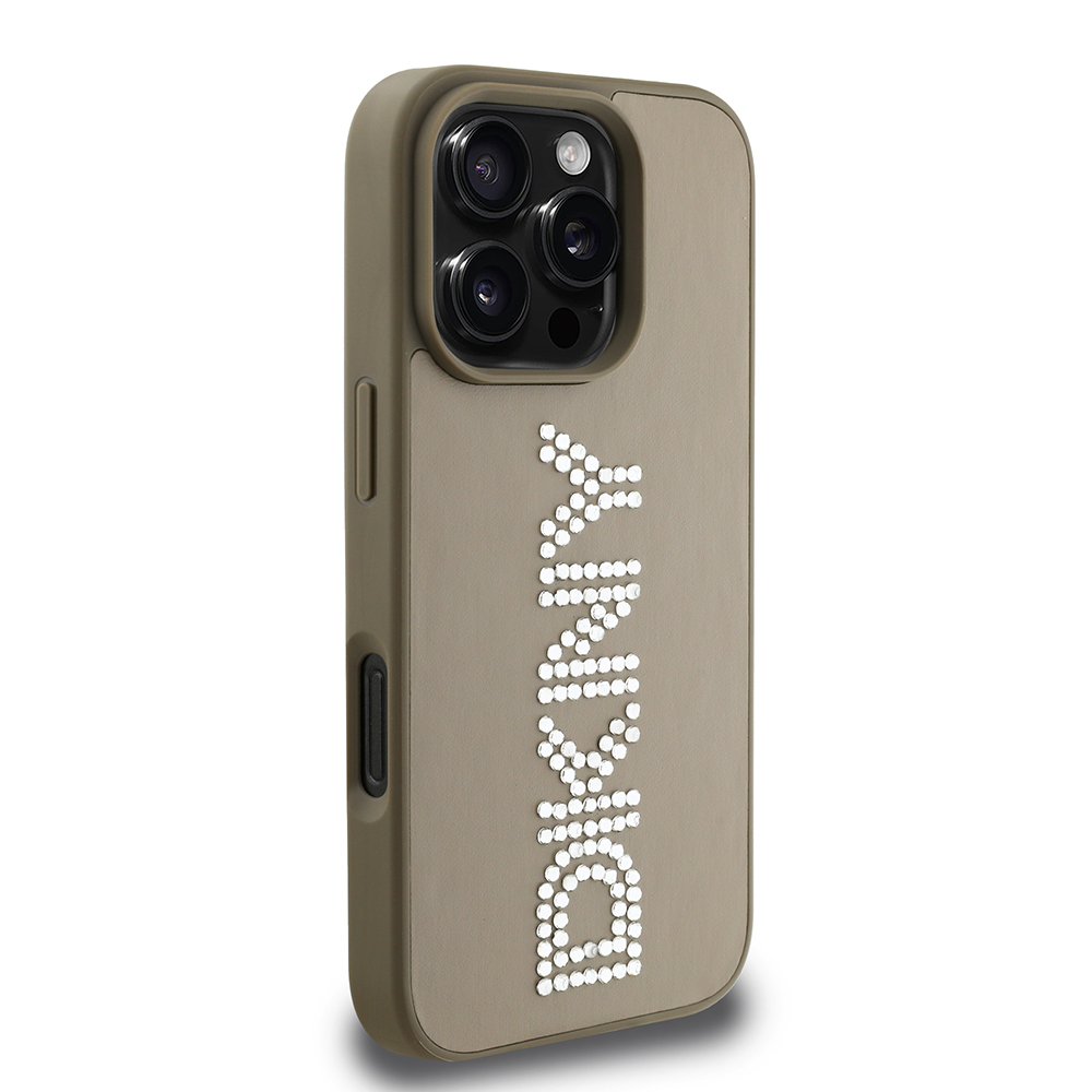 Apple iPhone 16 Pro Uyumlu Kılıf DKNY Orjinal Lisanslı Taşlı DKNY Yazılı Metalik Rhinestones PU Deri Kapak - 10