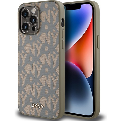 Apple iPhone 14 Pro Max Uyumlu Kılıf DKNY Orjinal Lisanslı Magsafe Şarj Özellikli 3D Yazılı Grid Pattern Kapak