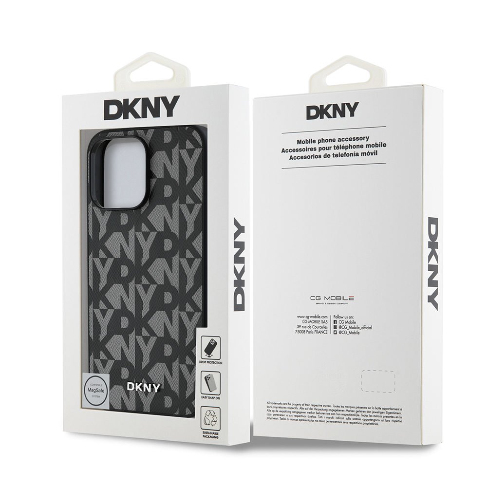 Apple iPhone 14 Pro Max Uyumlu Kılıf DKNY Orjinal Lisanslı M-safe Şarj Özellikli 3D Yazılı Grid Pattern Kapak - 14