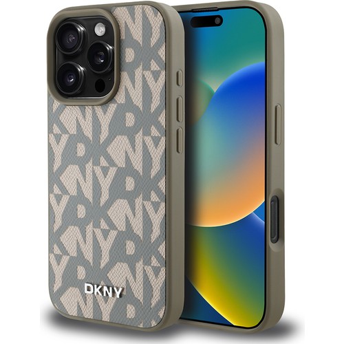 Apple iPhone 16 Pro Uyumlu Kılıf DKNY Orjinal Lisanslı Magsafe Şarj Özellikli 3D Yazılı Grid Pattern Kapak