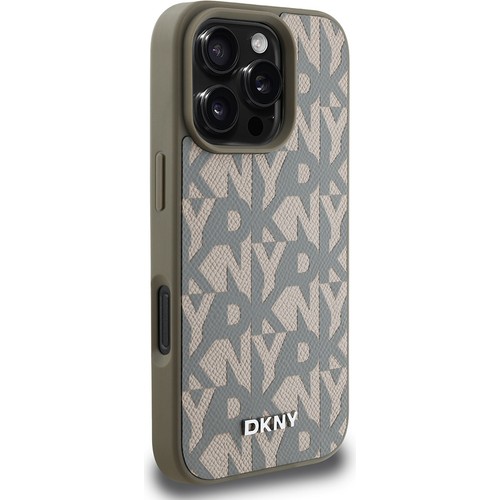 Apple iPhone 16 Pro Uyumlu Kılıf DKNY Orjinal Lisanslı Magsafe Şarj Özellikli 3D Yazılı Grid Pattern Kapak