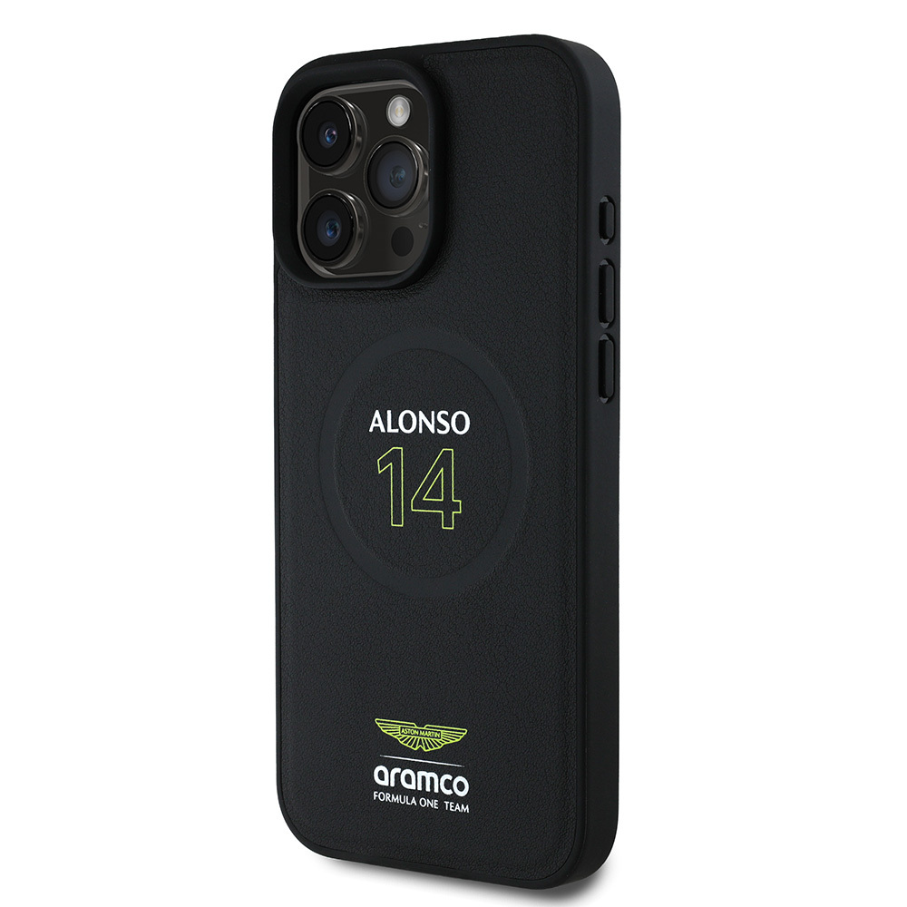 Apple iPhone 16 Pro Max Uyumlu Kılıf Aston Martin Orjinal Lisanslı Magsafe Şarj Özellikli PU Deri Alonso 14 Baskılı Kapak - 1