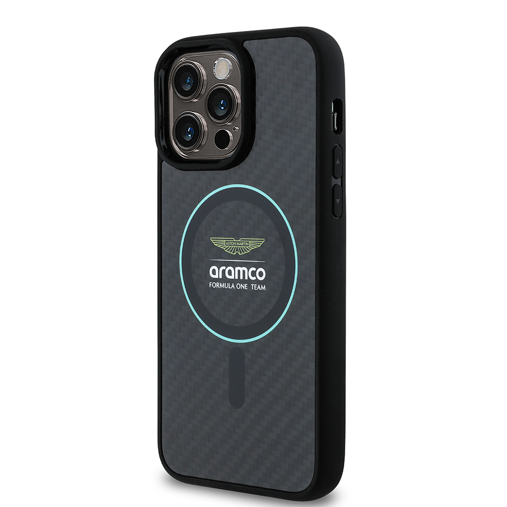 Apple iPhone 14 Pro Max Uyumlu Kılıf Aston Martin Orjinal Lisanslı Magsafe Şarj Özellikli Renkli Halka ve Karbon Fiber Tasarımlı Kapak - 1