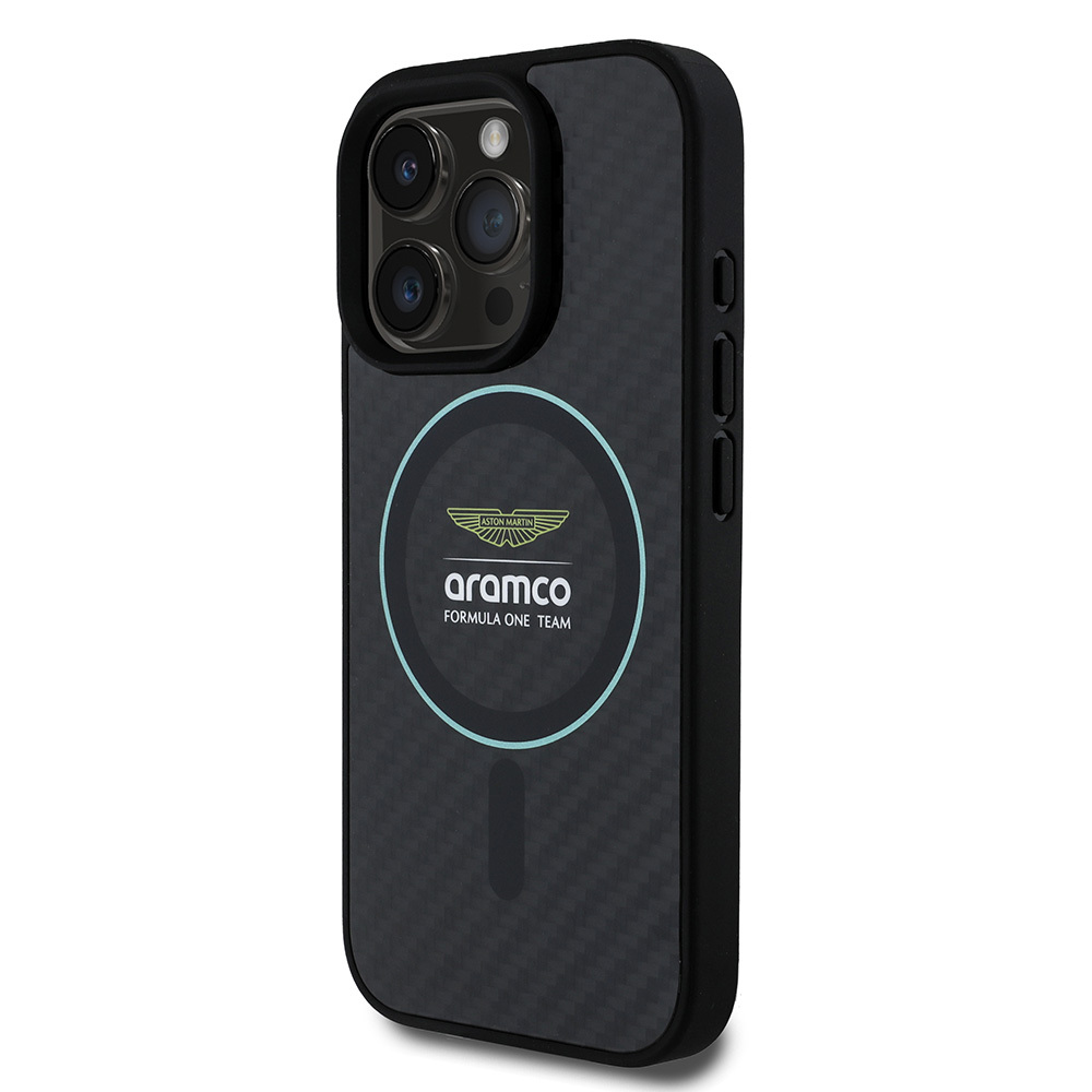 Apple iPhone 16 Pro Max Uyumlu Kılıf Aston Martin Orjinal Lisanslı Magsafe Şarj Özellikli Renkli Halka ve Karbon Fiber Tasarımlı Kapak - 1