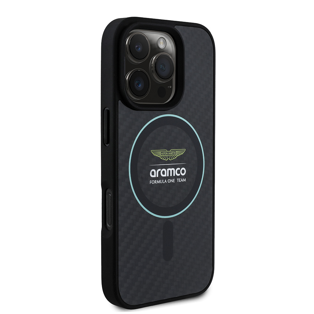 Apple iPhone 16 Pro Max Uyumlu Kılıf Aston Martin Orjinal Lisanslı Magsafe Şarj Özellikli Renkli Halka ve Karbon Fiber Tasarımlı Kapak - 2