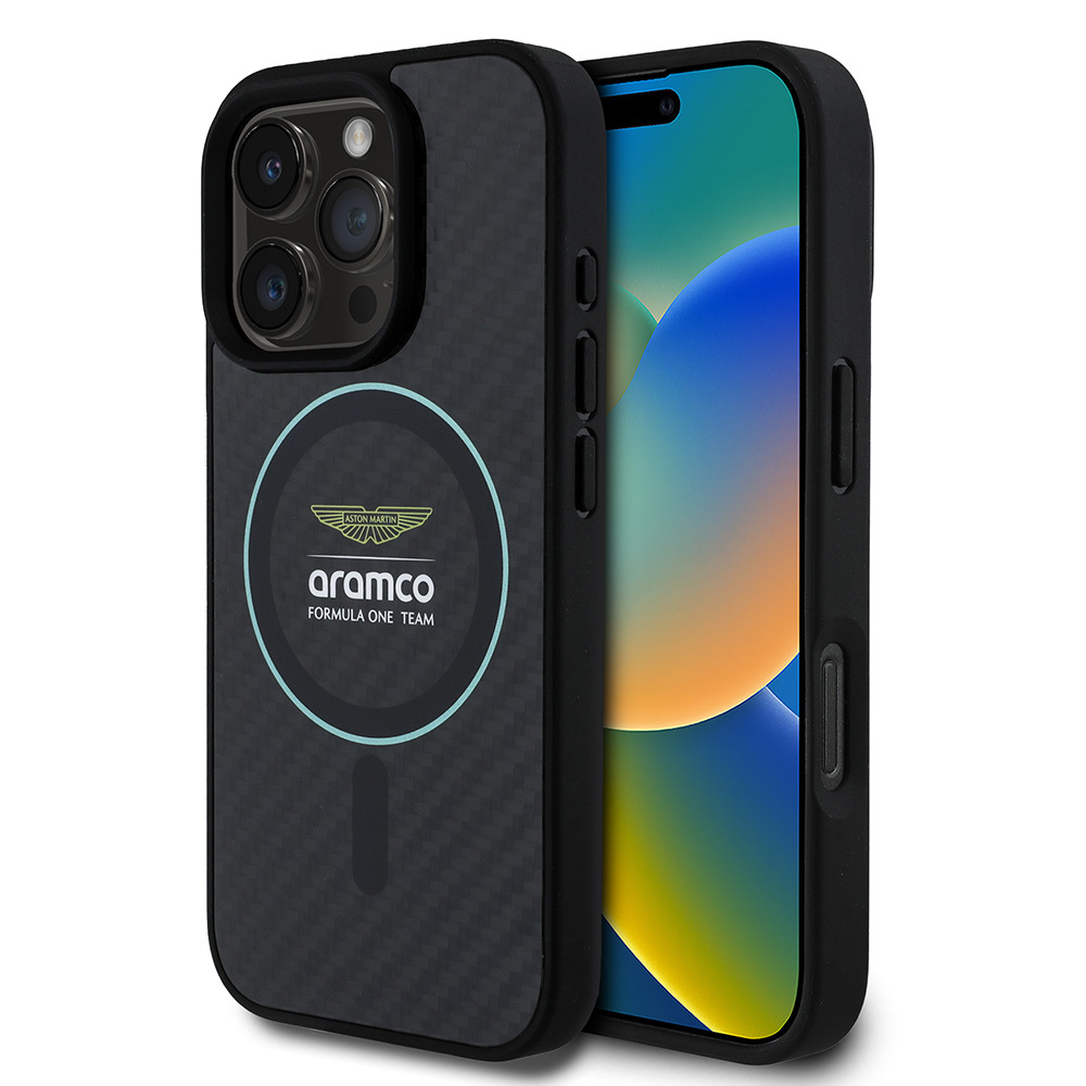 Apple iPhone 16 Pro Max Uyumlu Kılıf Aston Martin Orjinal Lisanslı Magsafe Şarj Özellikli Renkli Halka ve Karbon Fiber Tasarımlı Kapak - 6
