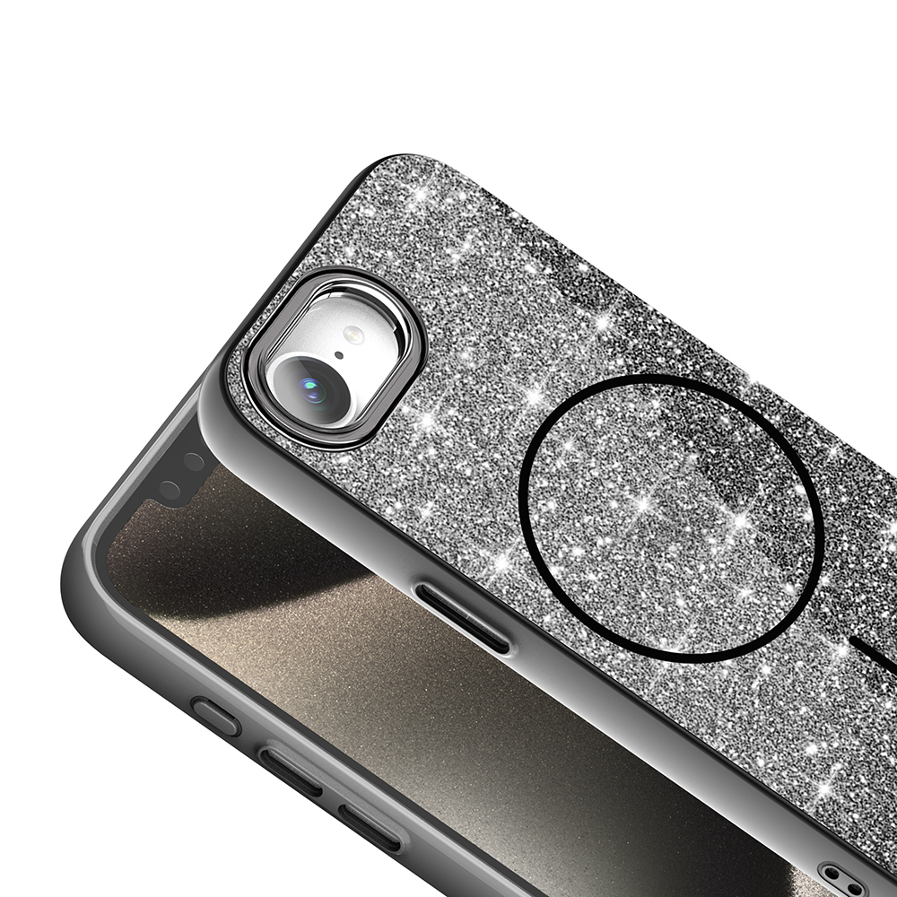 Apple iPhone 16E Uyumlu Kılıf Magsafe Şarj Özellikli Parlayan Simli Zore Okso Kapak - 2