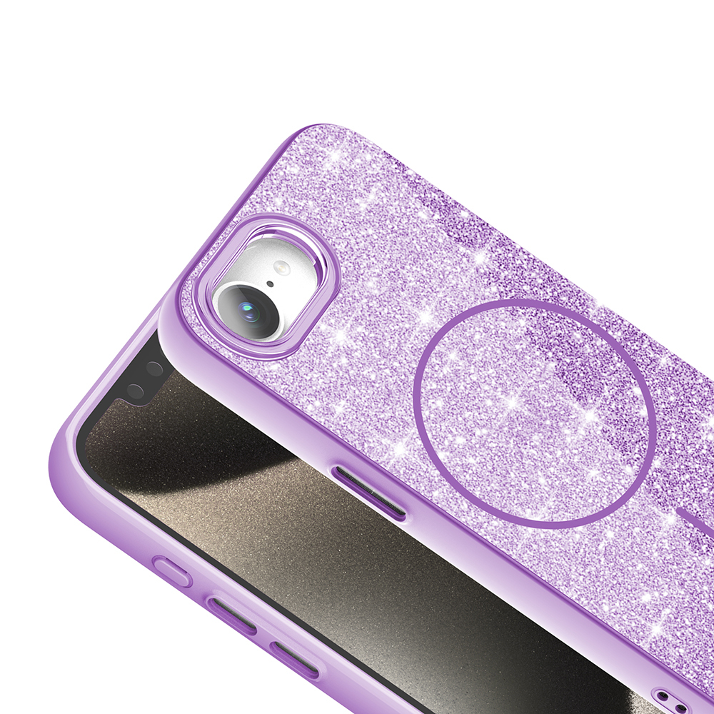 Apple iPhone 16E Uyumlu Kılıf Magsafe Şarj Özellikli Parlayan Simli Zore Okso Kapak - 3