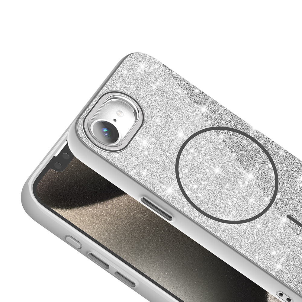 Apple iPhone 16E Uyumlu Kılıf Magsafe Şarj Özellikli Parlayan Simli Zore Okso Kapak - 4