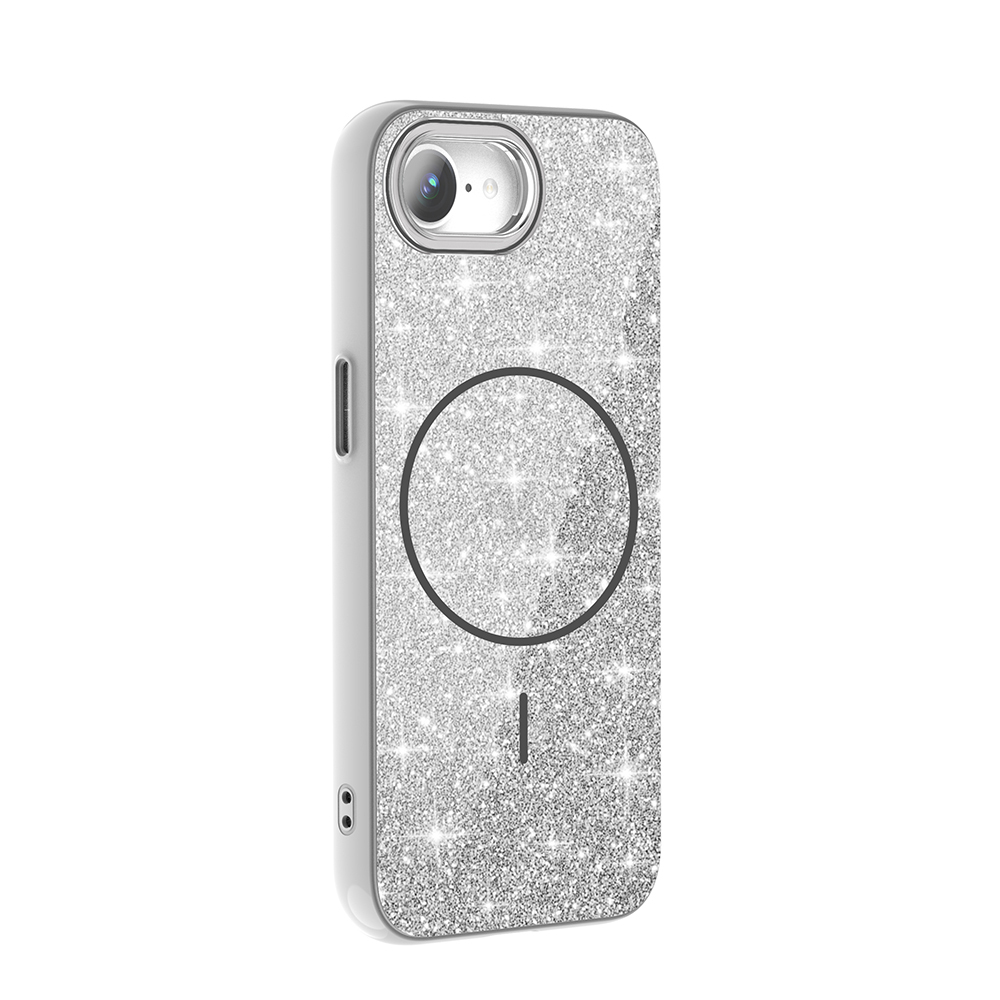 Apple iPhone 16E Uyumlu Kılıf Magsafe Şarj Özellikli Parlayan Simli Zore Okso Kapak - 9