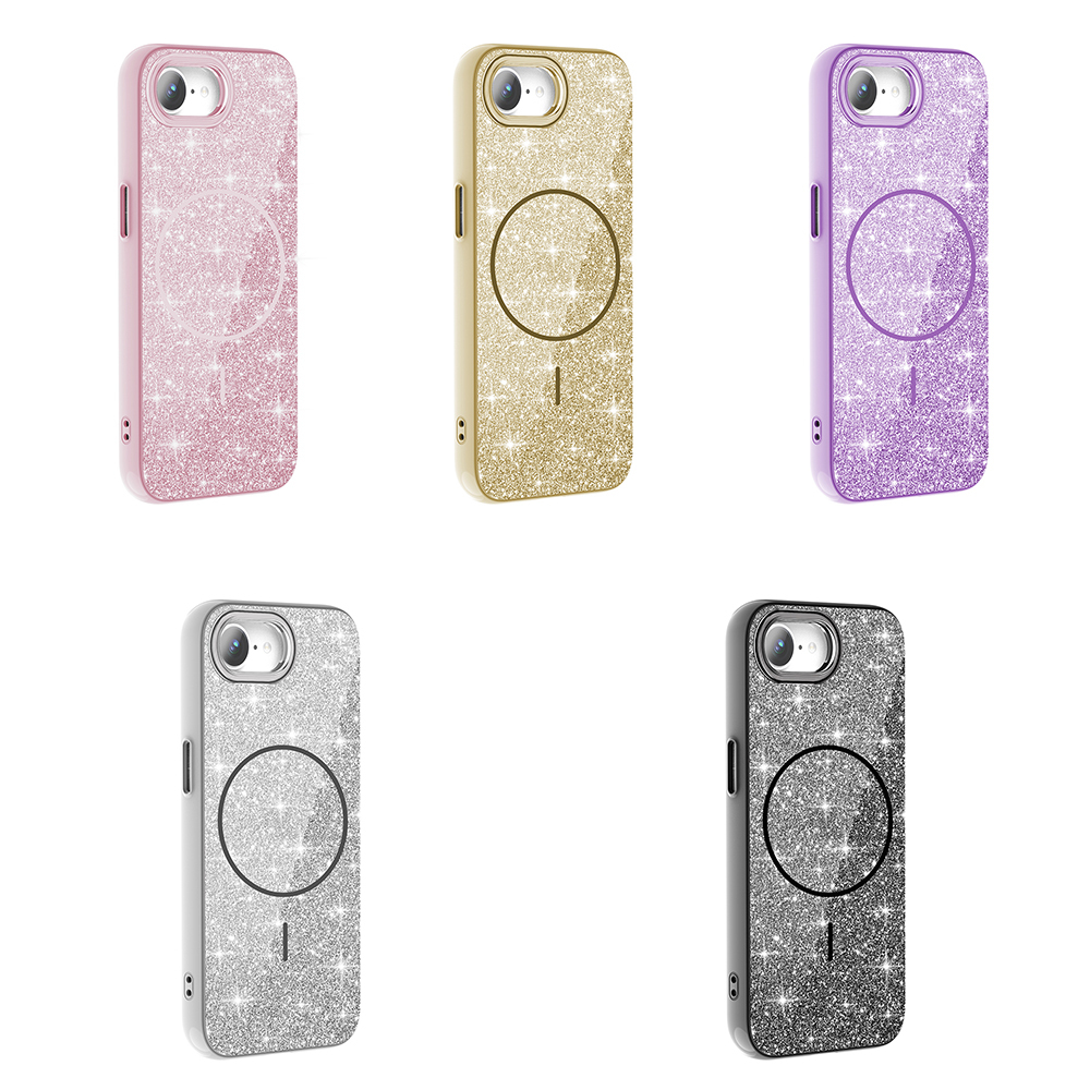 Apple iPhone 16E Uyumlu Kılıf Magsafe Şarj Özellikli Parlayan Simli Zore Okso Kapak - 11