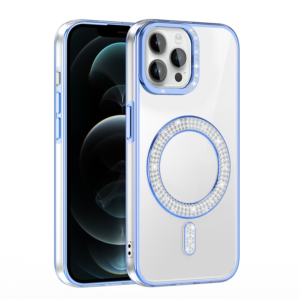 Apple iPhone 12 Uyumlu Kılıf Pırlanta Taş Tasarımlı Magsafe Şarj Özellikli Zore Karetta Silikon Kapak - 1