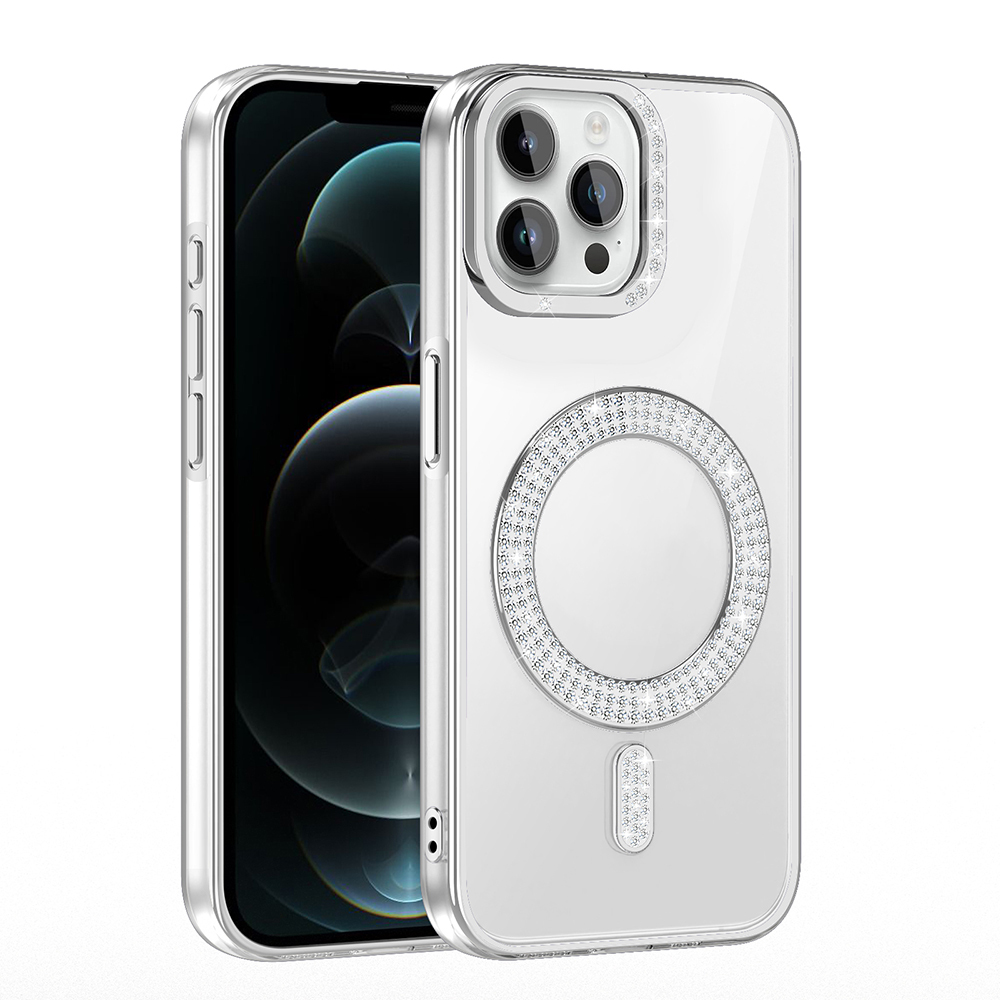 Apple iPhone 12 Uyumlu Kılıf Pırlanta Taş Tasarımlı Magsafe Şarj Özellikli Zore Karetta Silikon Kapak - 7