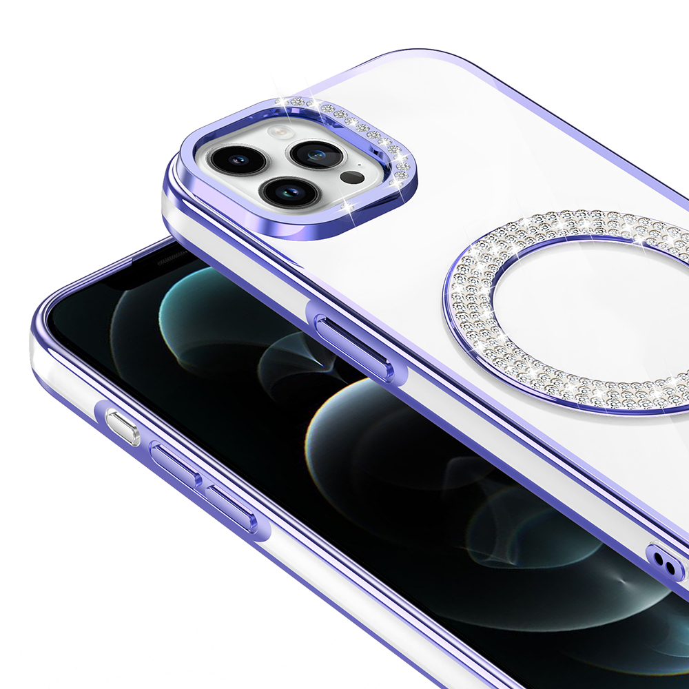 Apple iPhone 12 Uyumlu Kılıf Pırlanta Taş Tasarımlı Magsafe Şarj Özellikli Zore Karetta Silikon Kapak - 12
