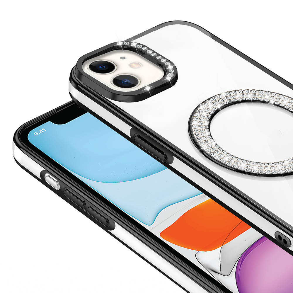 Apple iPhone 12 Uyumlu Kılıf Pırlanta Taş Tasarımlı M-safe Şarj Özellikli Zore Karetta Silikon Kapak - 10