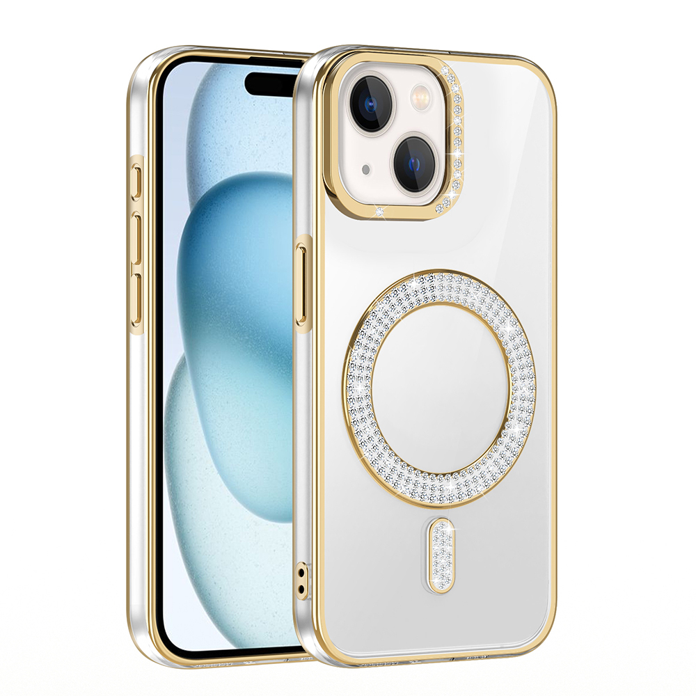 Apple iPhone 15 Uyumlu Kılıf Pırlanta Taş Tasarımlı Magsafe Şarj Özellikli Zore Karetta Silikon Kapak - 1