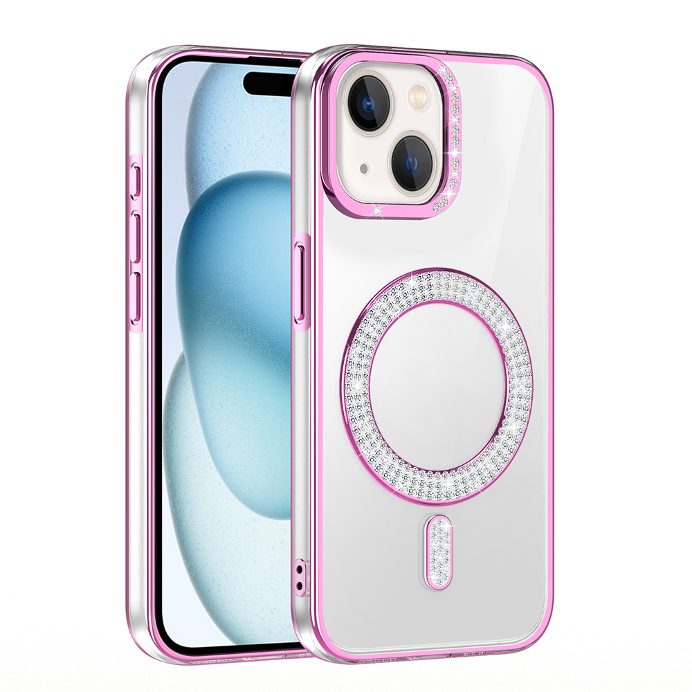 Apple iPhone 15 Uyumlu Kılıf Pırlanta Taş Tasarımlı Magsafe Şarj Özellikli Zore Karetta Silikon Kapak - 3