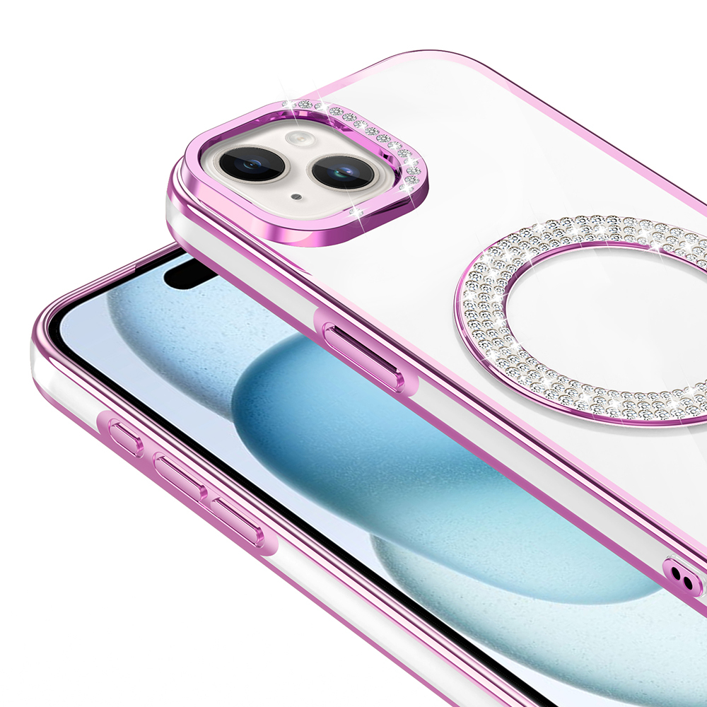 Apple iPhone 15 Uyumlu Kılıf Pırlanta Taş Tasarımlı Magsafe Şarj Özellikli Zore Karetta Silikon Kapak - 4