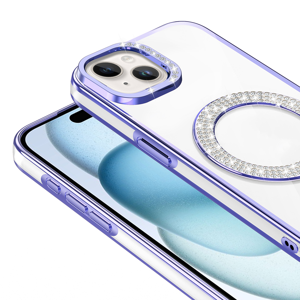 Apple iPhone 15 Uyumlu Kılıf Pırlanta Taş Tasarımlı Magsafe Şarj Özellikli Zore Karetta Silikon Kapak - 6